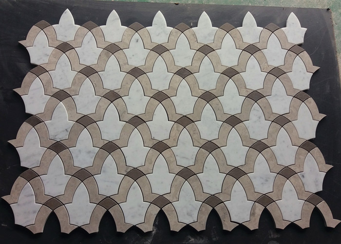 Tunisia Waterjet Mosaic Tile 12" X 12" Honed Finish White And Grey Color
