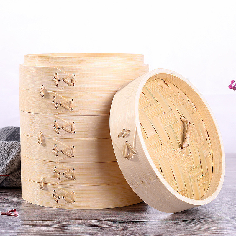 2 Tier Customized Size Dim Sum Bamboo Steamers Set Basket 10 Inch