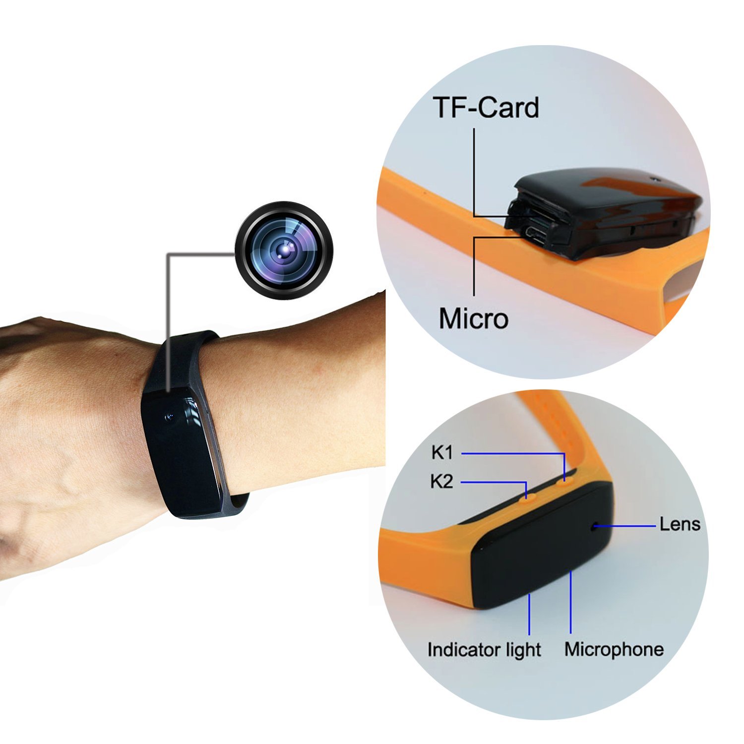 Spy Camera GSmade HD 1080p Hidden Camera 32GB Buckle Bracelet Sports Camera Rechargeable Portable Wristband Surveillance