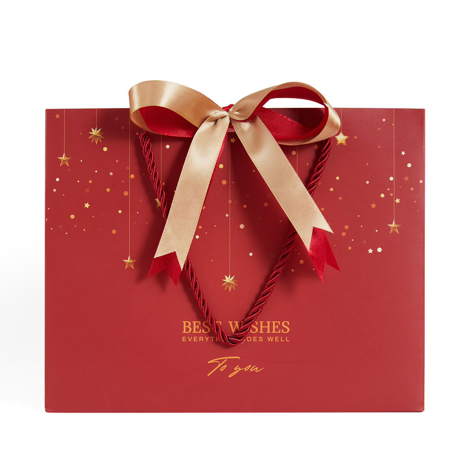 Customized Printed Red Christmas Paper Bags with Ribbon Bow