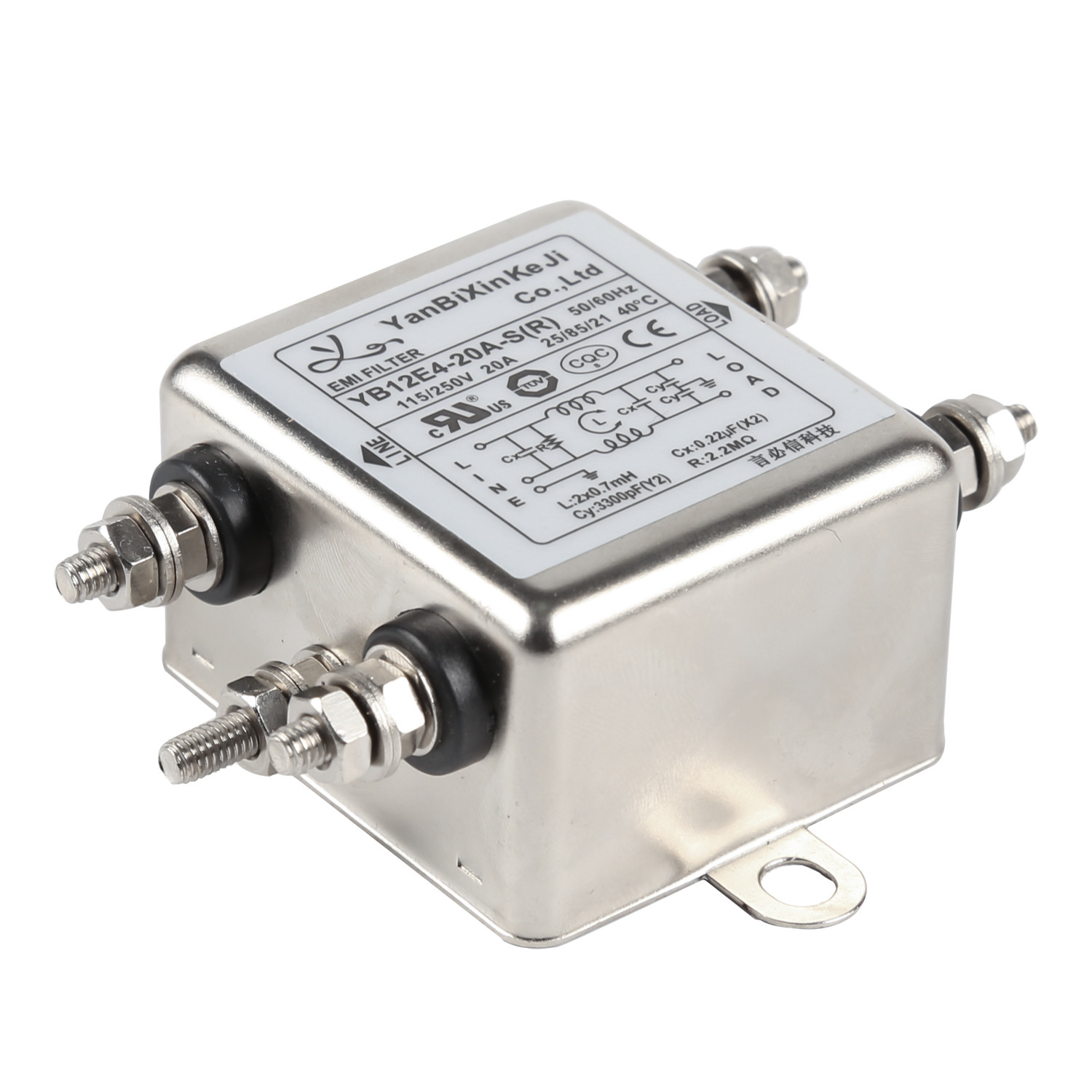 YB12E4 Power Line Filter M4 Screw Terminal 20A Single Phase EMI Filter