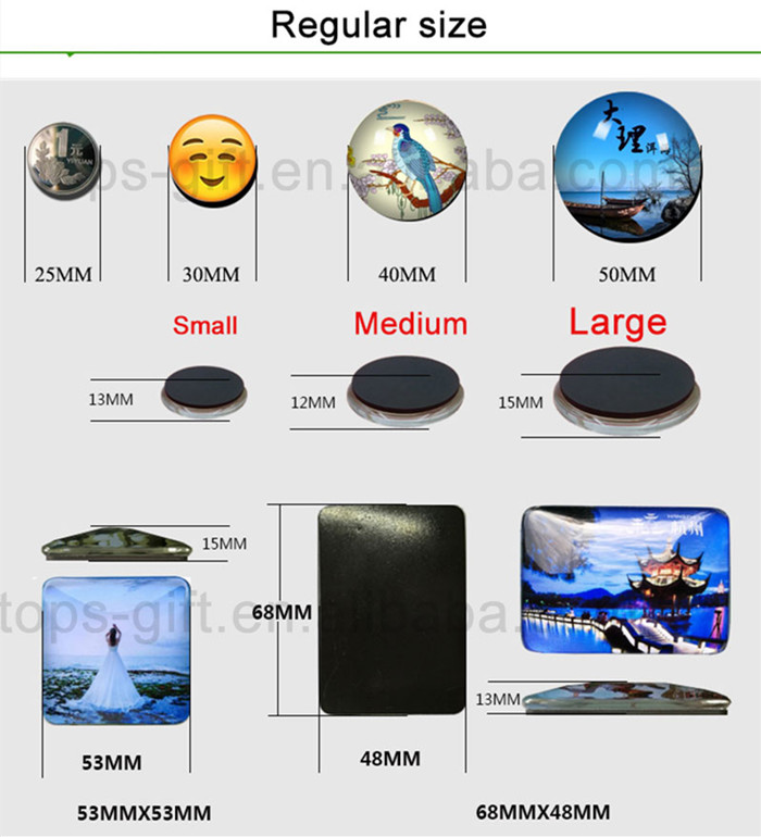 Tourist Souvenir Fridge Magnets 35 Mm Diameter Dome Crystal Glass Material