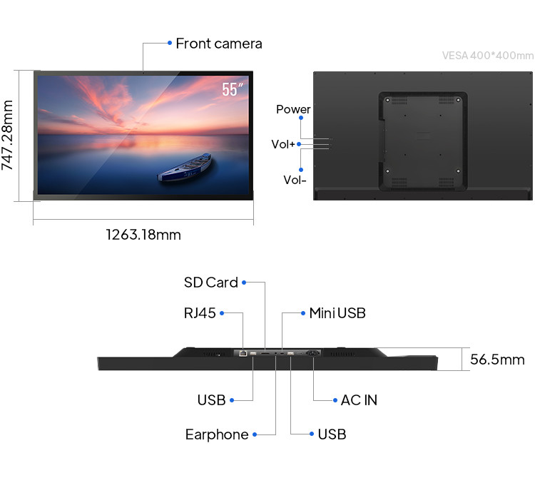 55 Inch RK3288 Wall Mounted Digital Display Screen Android 8.1 Quad Core Cortex A17