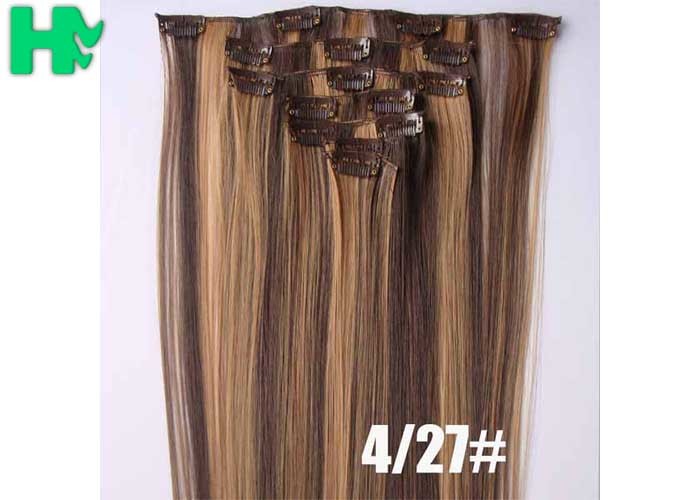 Colored Clip In Synthetic Hair Extensions Fake Hair Wigs For White Women