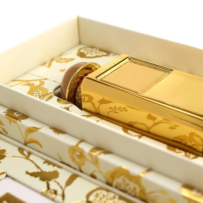 Floral Pattern multipurpose Perfume Set Box , Hinged Paper Box Luxury Gold Embossed