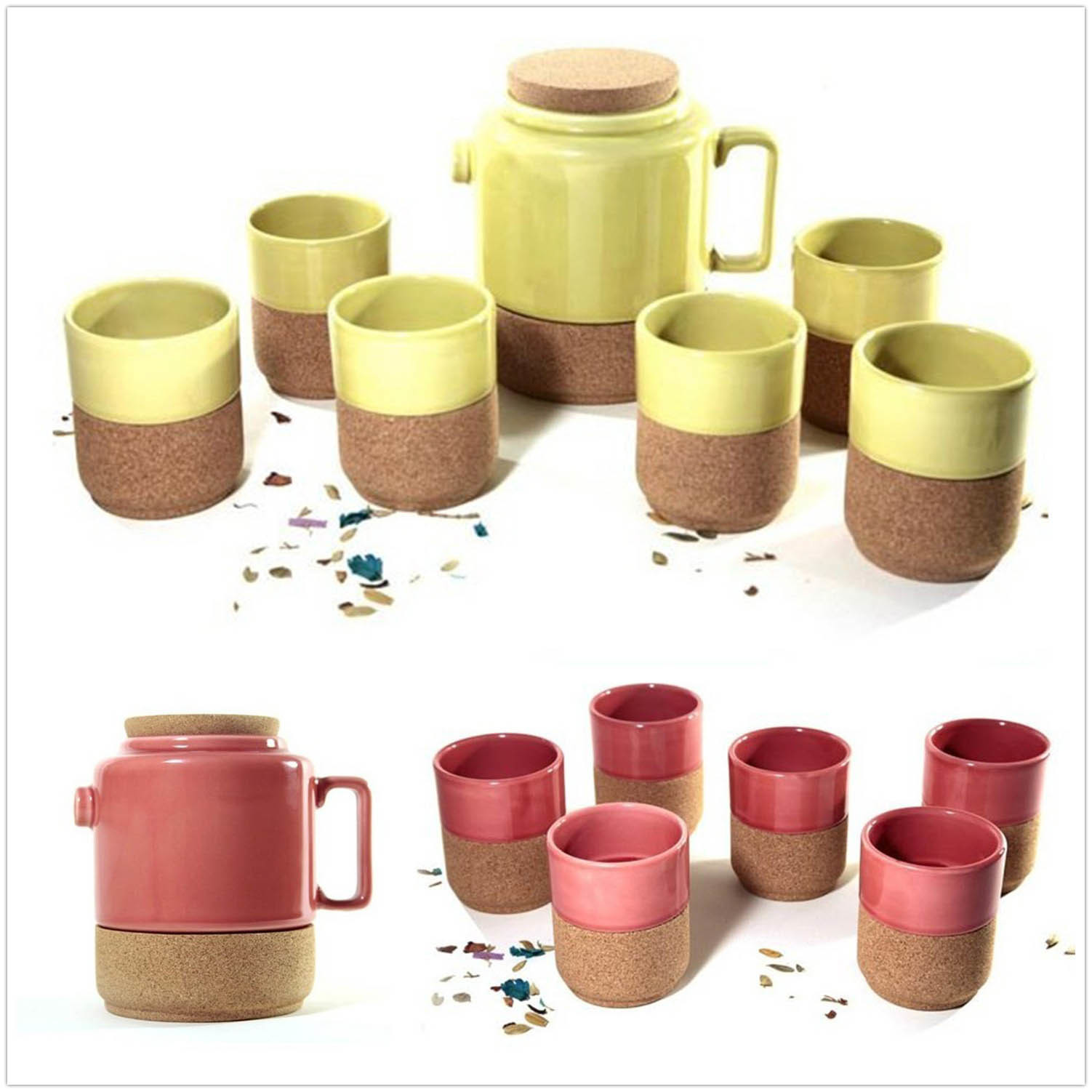 Anti Friction Custom Cork Teapot Sugar Pot Multipurpose White Yellow Red