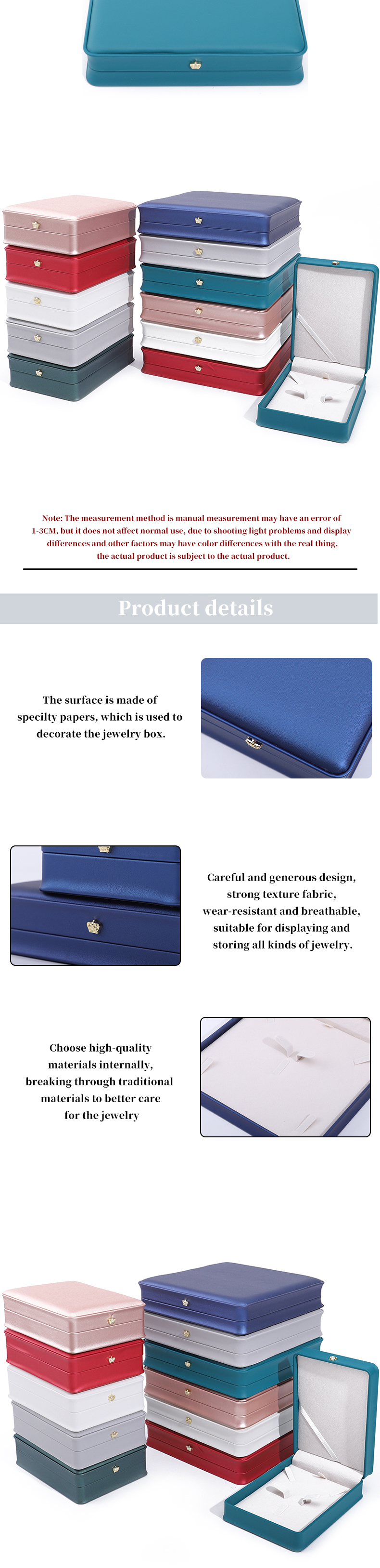 Rectangle Handmade Hanhong Custom Logo Box Crown Design Luxurious PU Leather Box Necklace Ring Jewelry Box