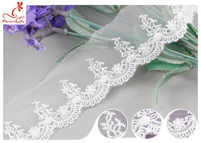 Vietnam Floral Nylon Mesh Lace Trim With Cotton Embroidery Patterns