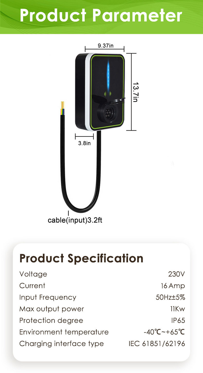 Customized AC EV Charger Wall Box 7KW For Electric Car OEM ODM Ev Charger