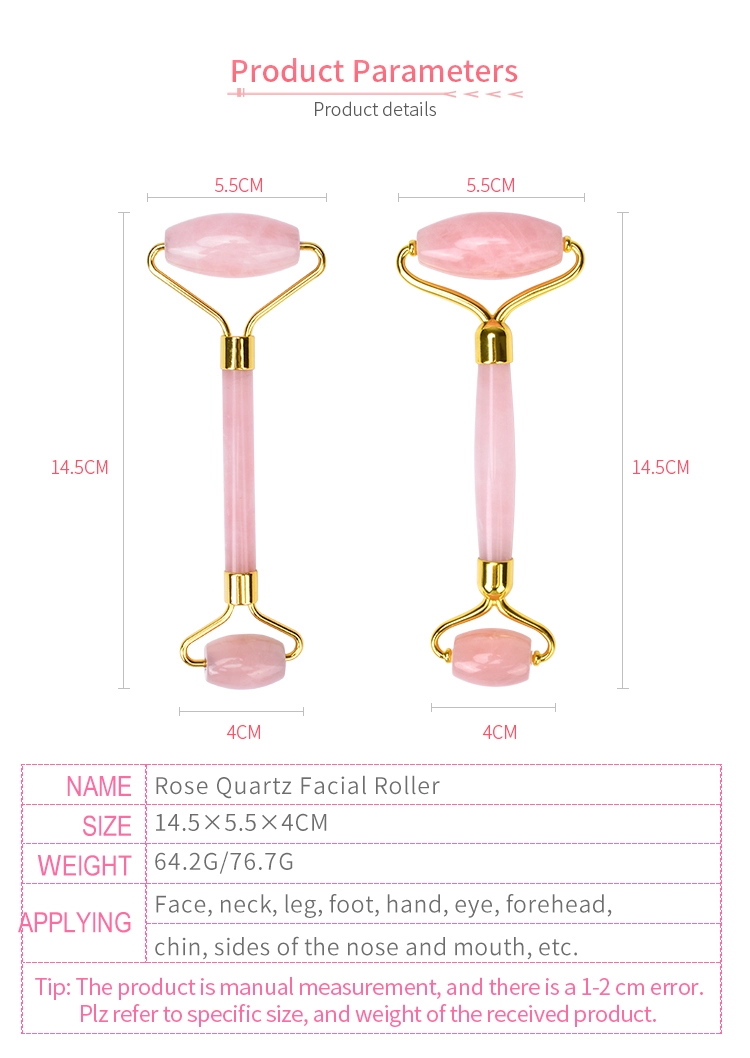 14.5cm Skin Revitalizer Rose Quartz Jade Massage Roller For Face Massage