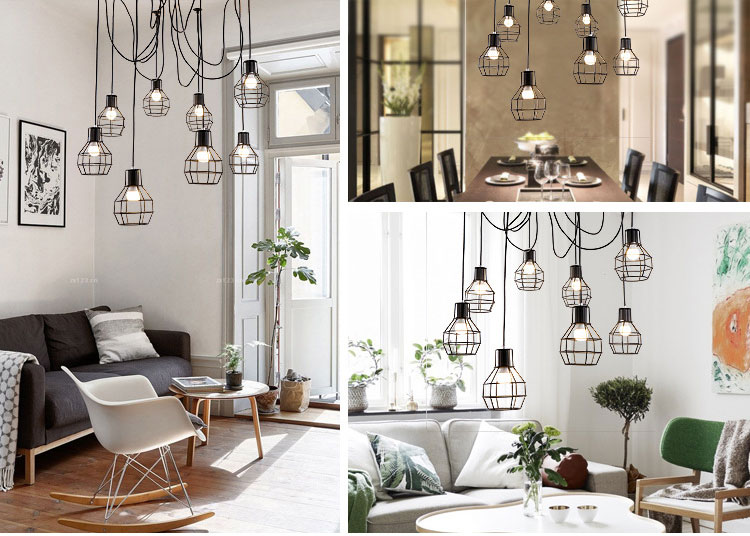 Retro Loft Industrial Chandelier Adjustable E27 Multi Head Lamps Restaurant metal lamp(WH-VP-225）