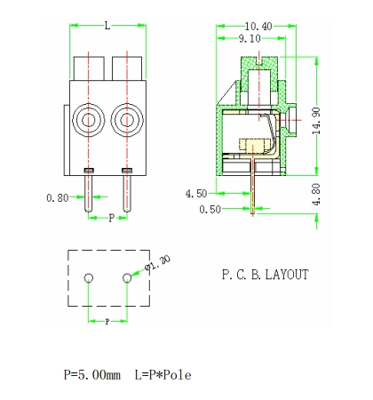 Screwless Terminal | Pitch: 5.00mm | Part No.604-4-5.00