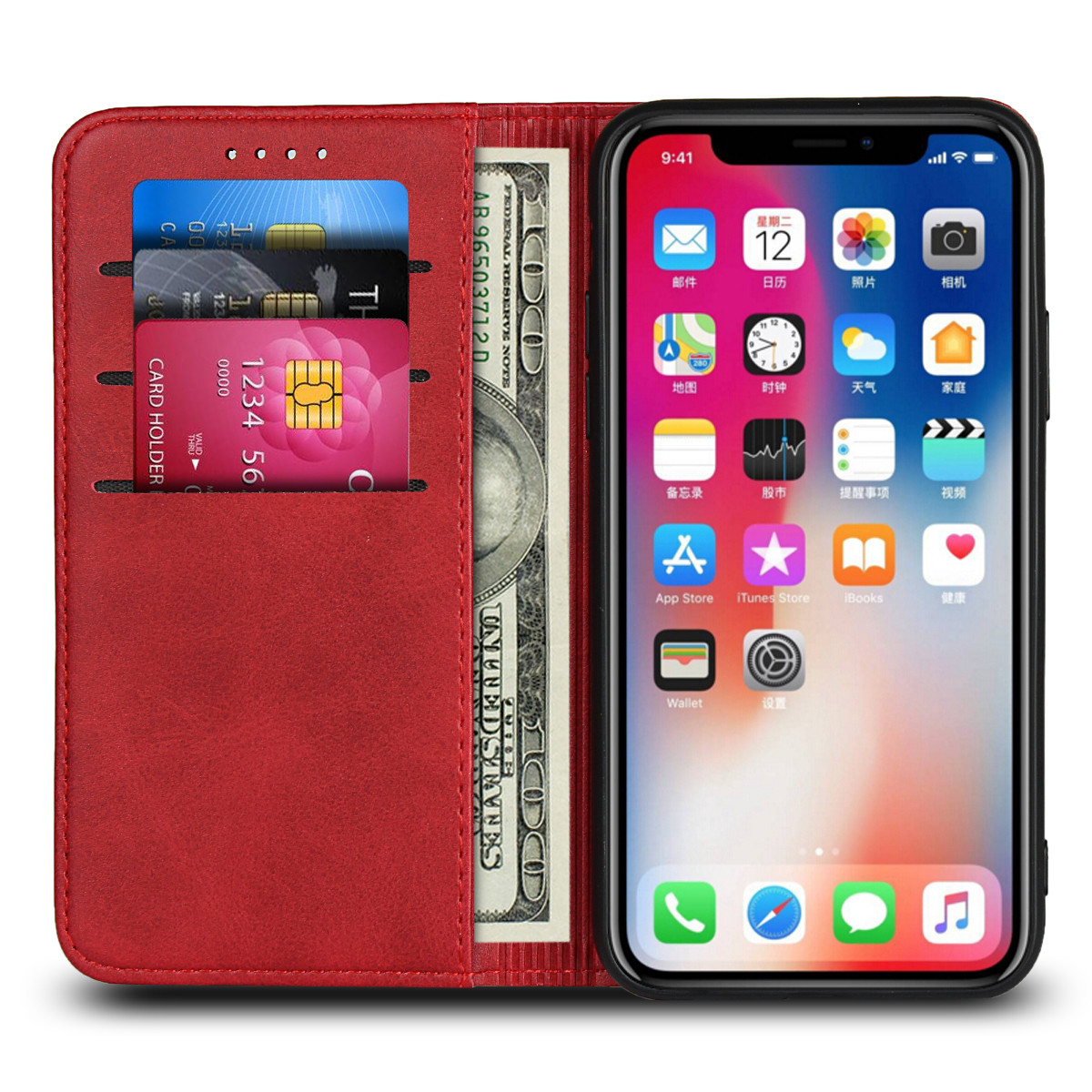 iPhone XS Wallet Case, Premium PU Leather Flip Cover[Kickstand Feature] For iPhone 6,7,8,X,XS,XS MAX,XR