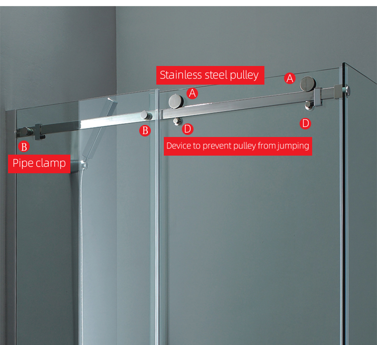 Sliding Shower Room Glass Door Accessories System Hardware Set in Silver/Black/Golden