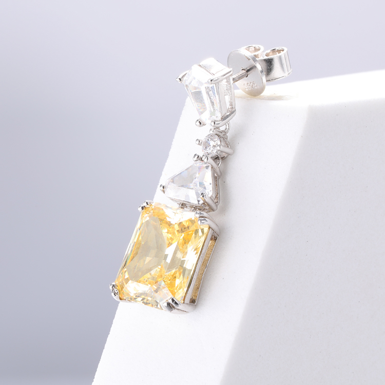 Yellow CZ Drop Earrings White Gold Plated 925 Cubic Zirconia Drop Earrings