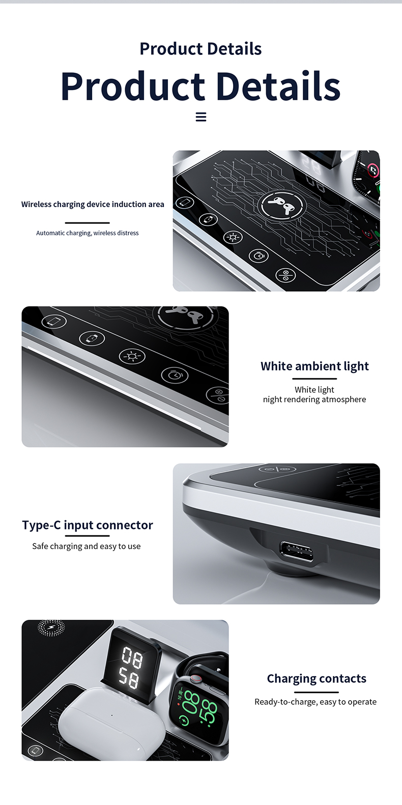 Black Fast Wireless Charger With 15W Maximum Output Power And Smart Touch Control