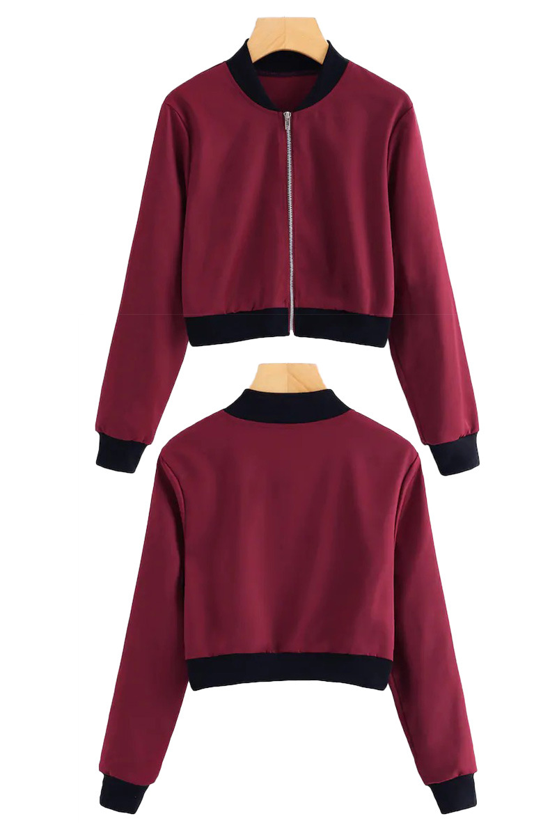 Wholesale spring autumn Ladies short cropped stand-neck baseball zipper jacket womens coat