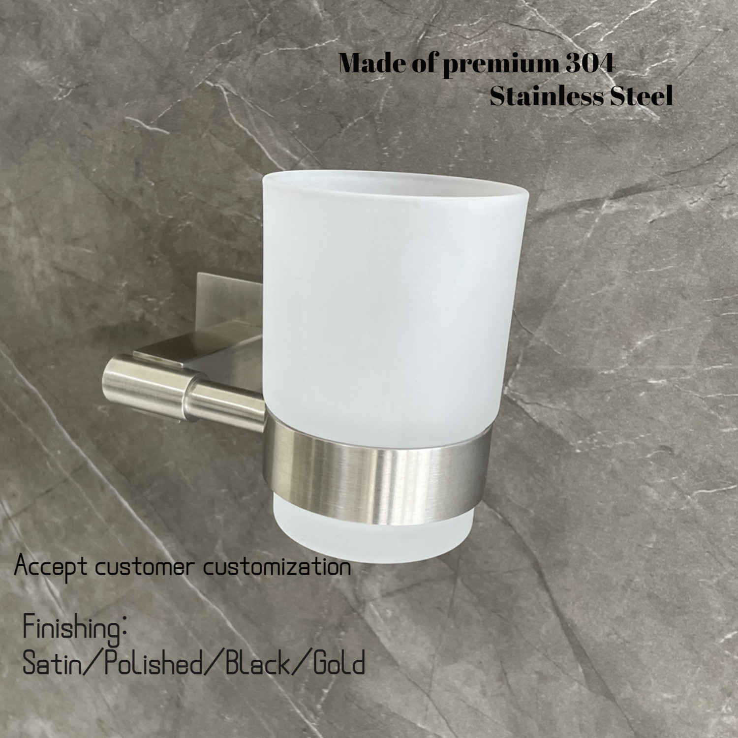 Sturdy Hotel Bathroom Toothbrush Holder With Frosted Glass Cup