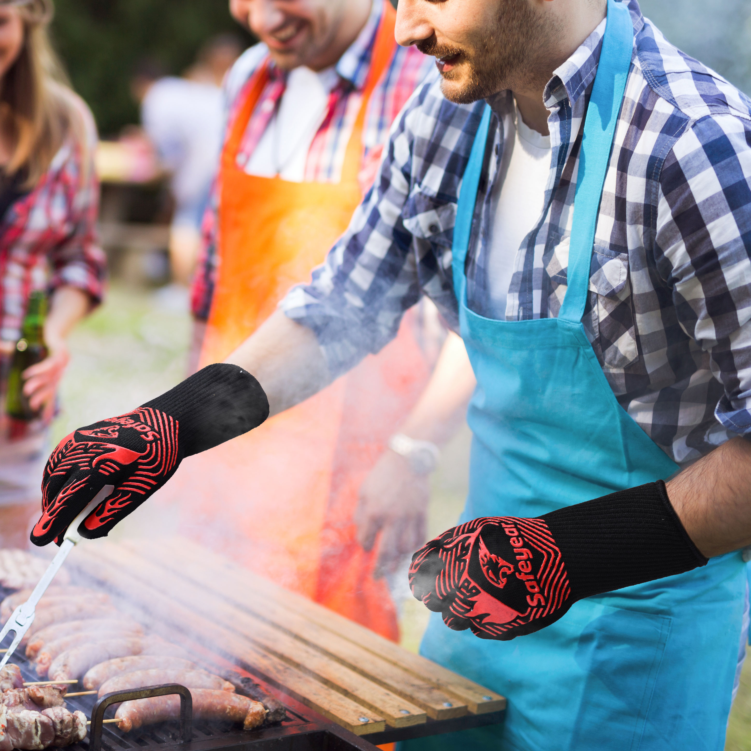 Food Grade Silicone Safety Working Gloves Grill Heat Aid Extreme Heat Resistant Grill BBQ Gloves Premium Insulated