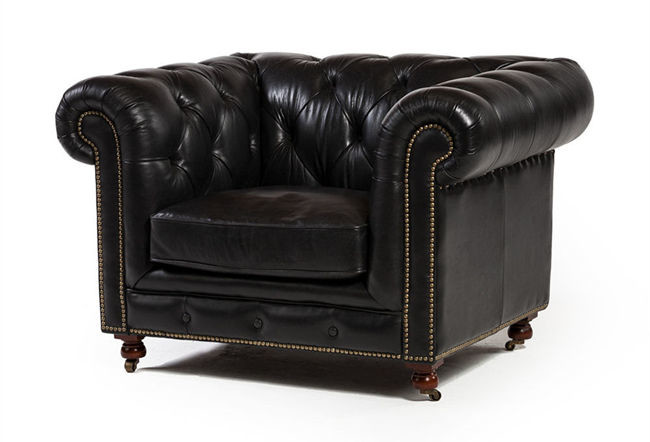 Black Leather Chesterfield Style Couch Sofa For Hotel Restaurant Salon Club Home