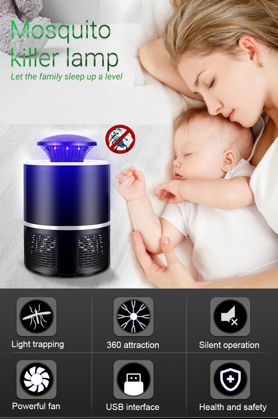 hot sales design USB professional pest control mosquito killer lamp plastic electric fly killer with wave light