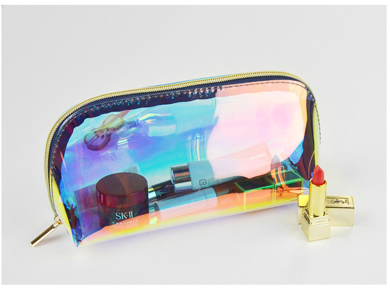 Eco Friendly Transparent Travel Holographic TPU Cosmetic Bag With Zipper
