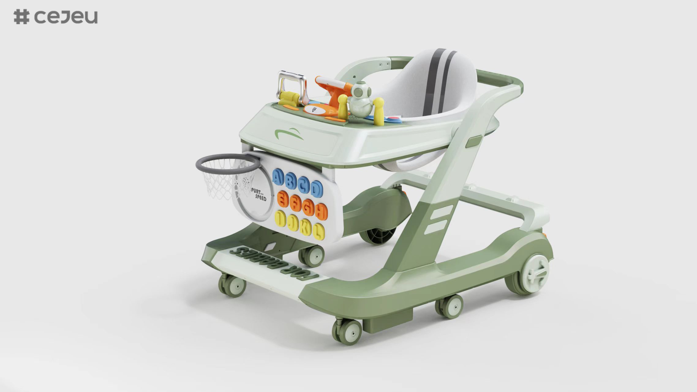 BABY Heights Converts to Push Along Walker, Grey & White with Coloured Buttons and Seat