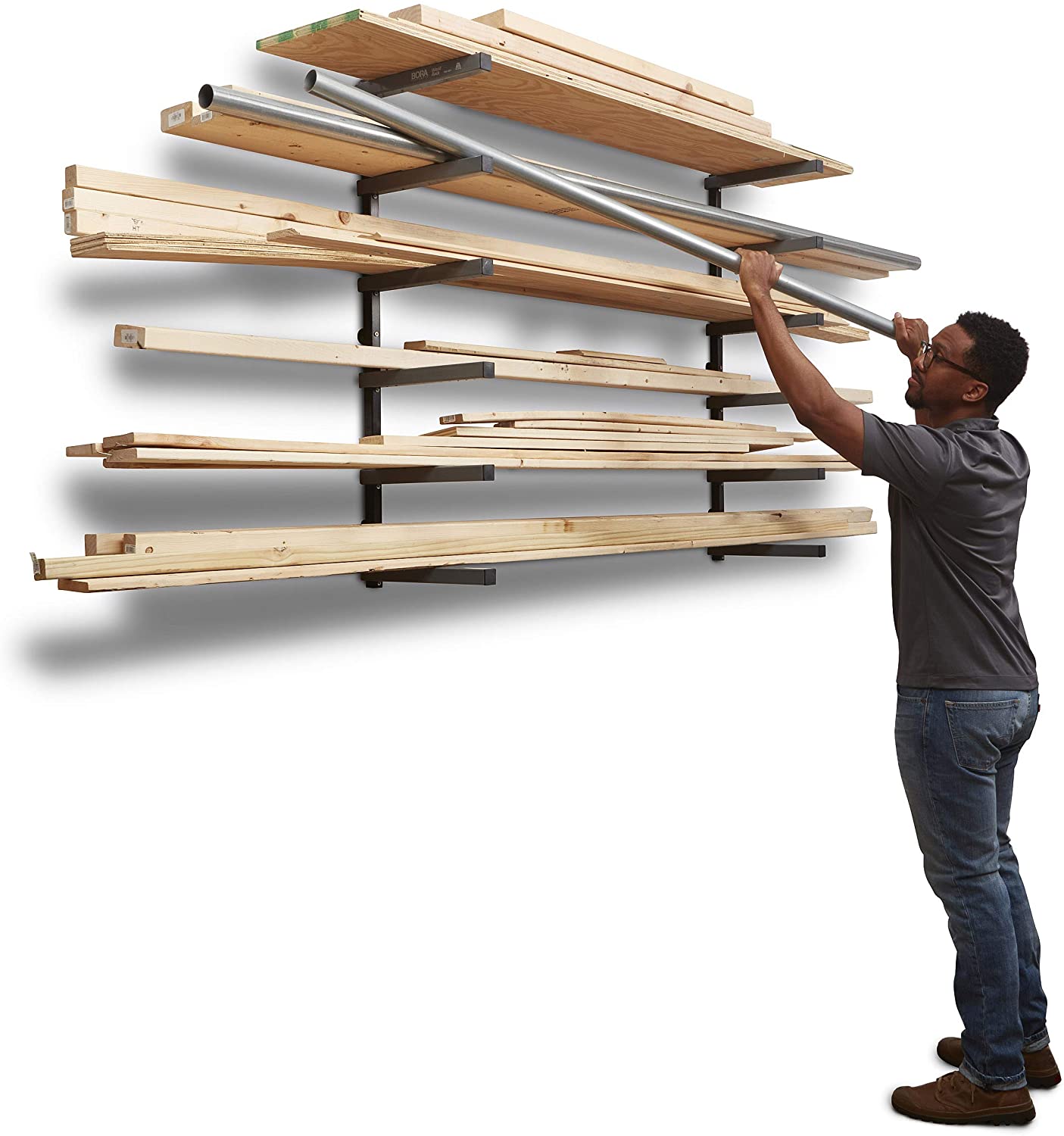 3-Level Wood Rack for Everyday Workshop Lumber Storage in Farmhouse Design