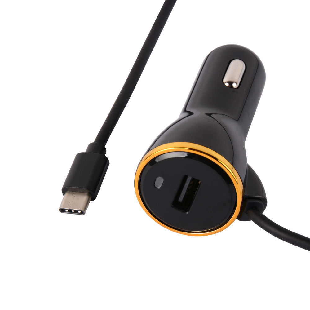 Short Circuit Protection QC3.0 18W USB C Car Charger With Spring Cable