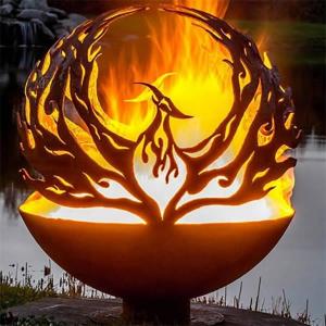 Buy cheap Outdoor Metal Hollow Ball Phoenix Pattern Corten Steel Sphere Fire Pit product