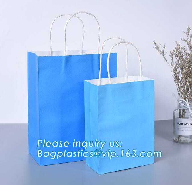 Custom Printed Accept Wholesale Stock White Brown Kraft Paper Shopping Bag With Handle No Minimum, carrier handle bags