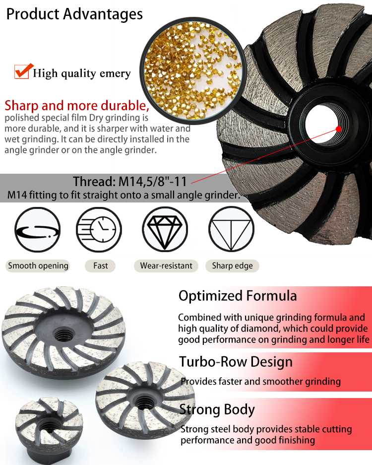 60 Mm Emery Diamond Grinding Plate Wheel For Concrete Brick Floor