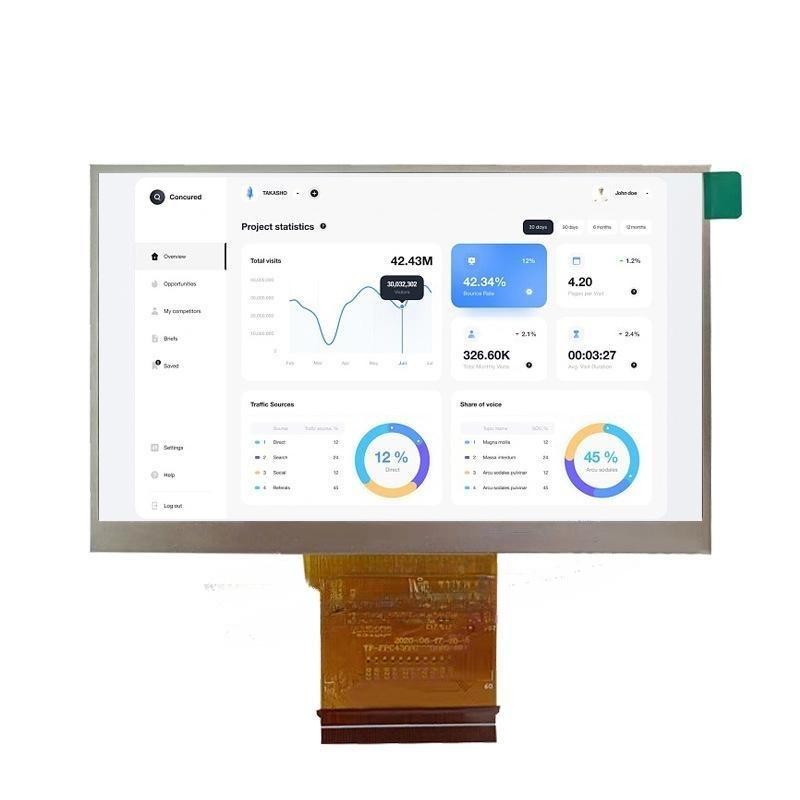 1000nits, Lvds Interface TFT LCD Display Module, 4.3 Inch 1920x1080 Resolution