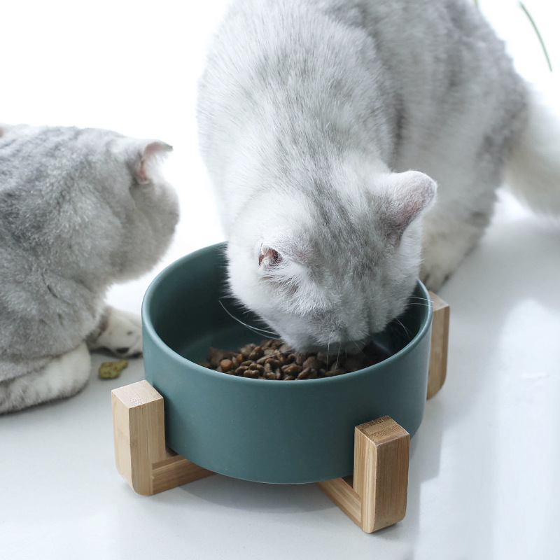 Rounded Marble Ceramic Pet Bowl With Elevated Stand Japan Style Printed
