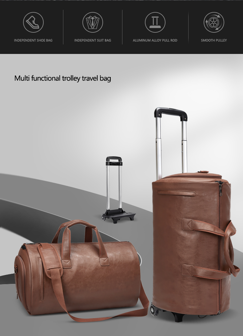 Retro Wheeled Garment Trolley Duffle Bag Large Rolling Duffle Bag 30cm High