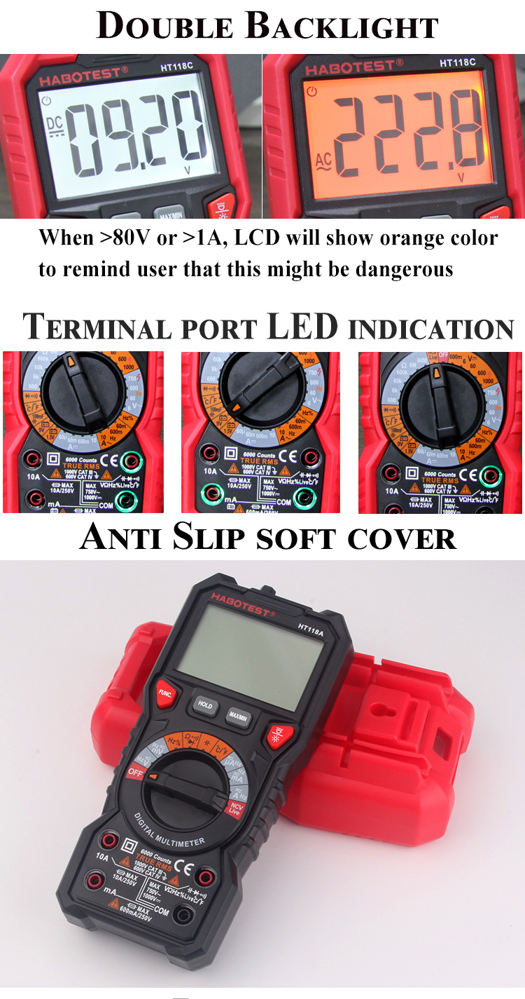 Habotest HT118A 6000 Counts True RMS LCD Smart Multimeter Tester Professional Meter for Capacitance test