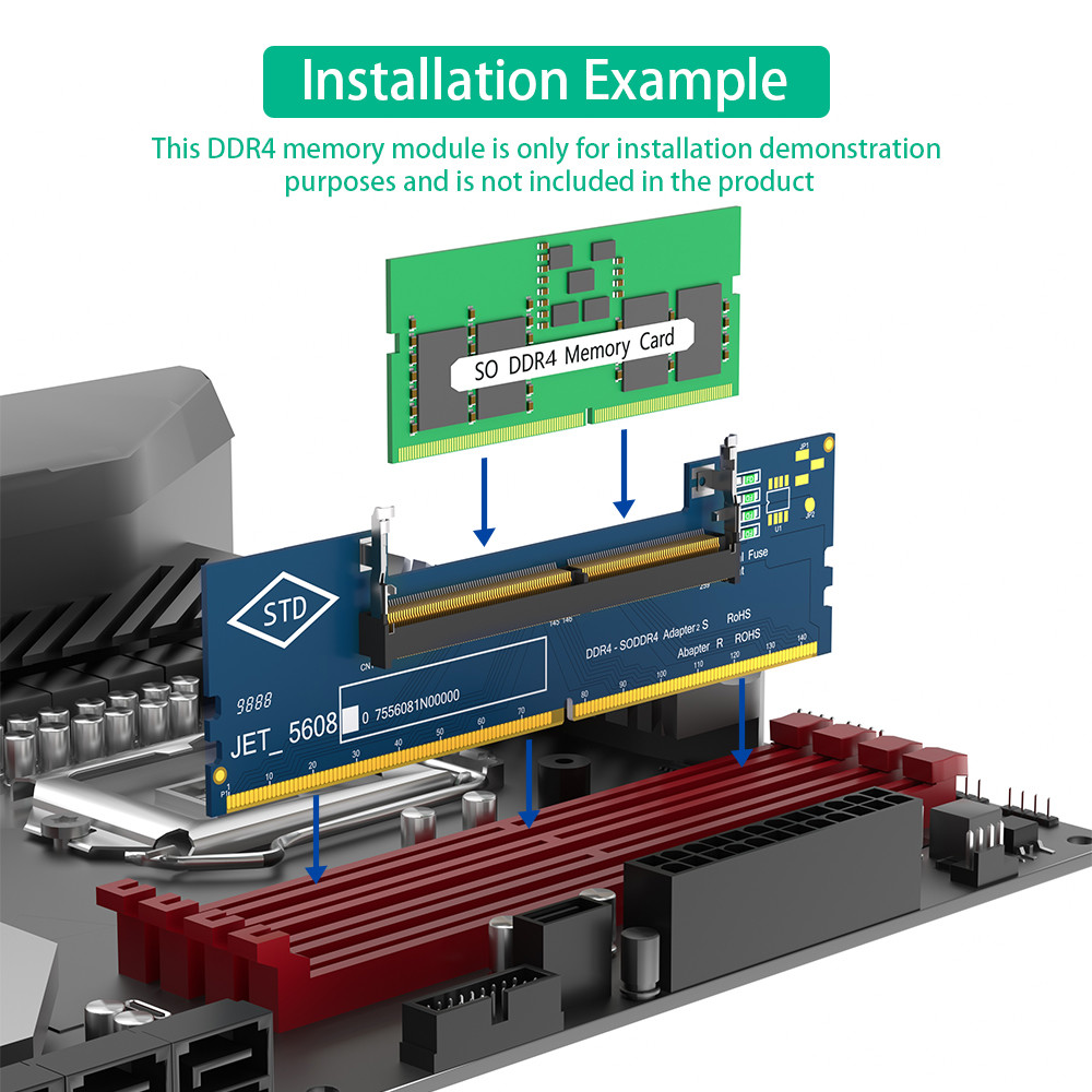 Laptop DDR5 RAM to SO DDR5 U-DIMM Desktop Adapter Card, Memory Tester SO DDR5 to DDR5 U-DIMM Converter