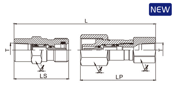Three-piece threaded hydraulic quick coupler set for high-pressure jacks – CB-1141 with stainless steel and brass