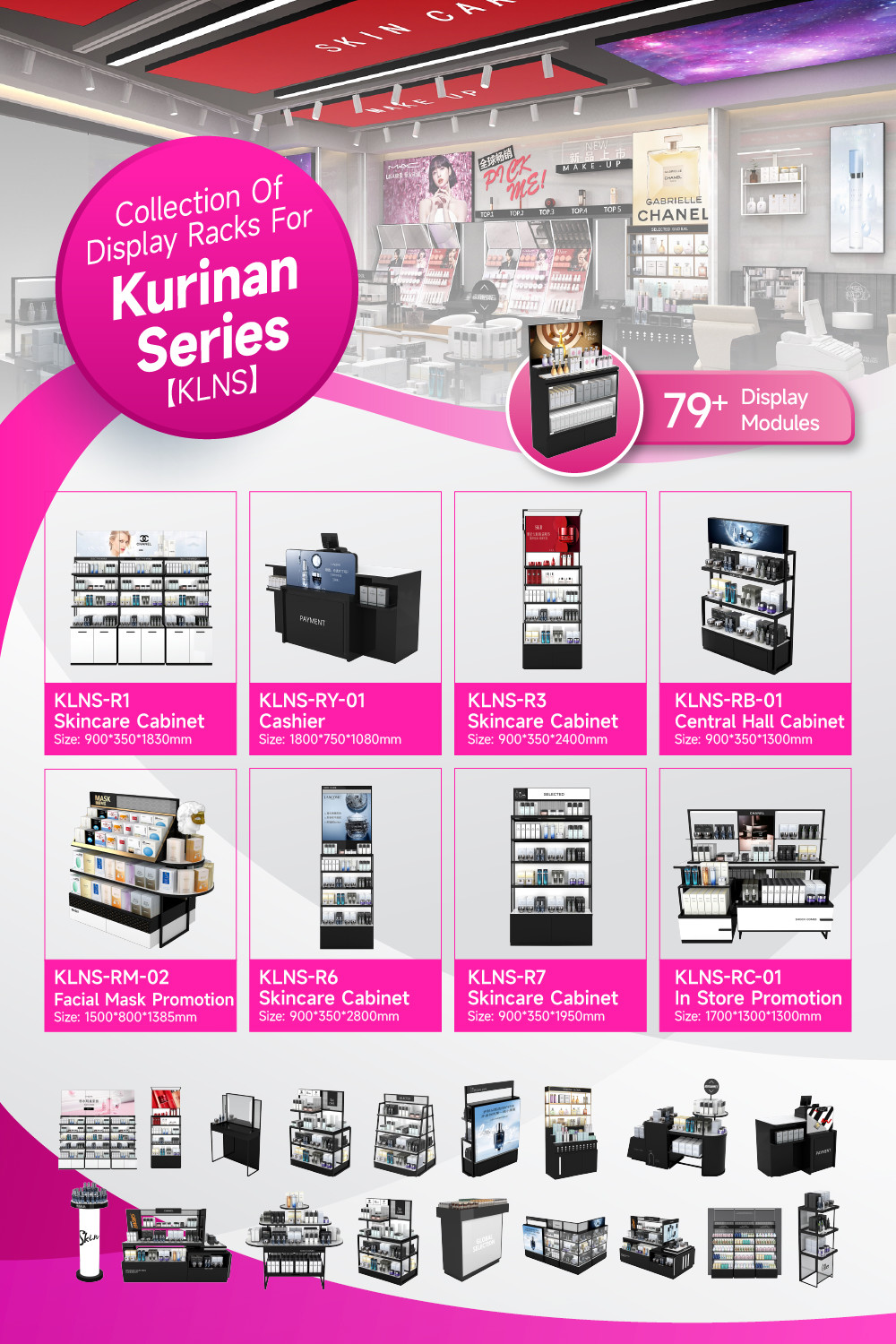 KLNS-R1 Versatile Display Spaces Skincare Display Cabinet with LED Strip Lights