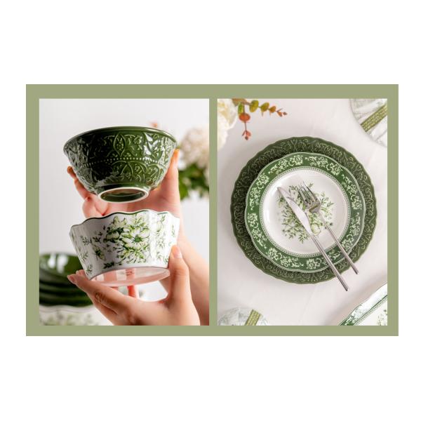 European And British Influence Green Porcelain Dinnerware Set For Sustainable Dining
