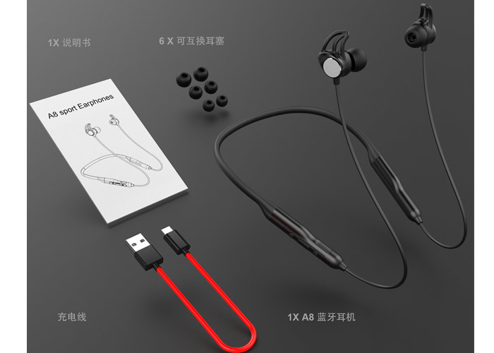 Red / Black Wireless Sport Earbuds , Sweatproof Bluetooth Earphones For Running
