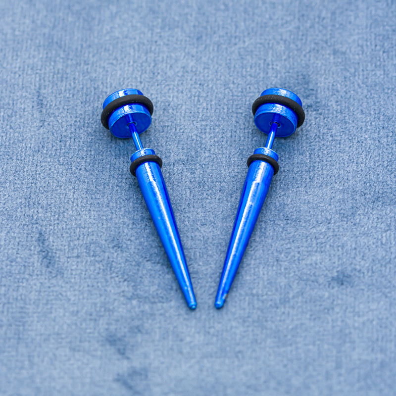 Blue Acrylic Ear Stretching Faux Taper Clear Crystal Gems Spiral Stretchers 2 Gauge 6mm