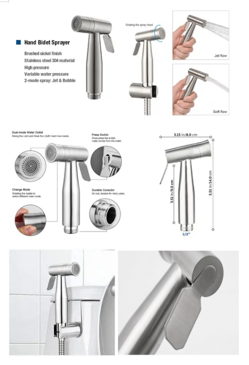 304 Shower Head Bidet Sprayer With Jet And Soft Spray Online Technical Support Included