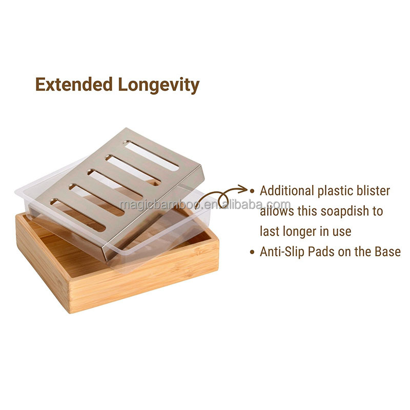 3Pcs Natural Bamboo Soap Dispenser Set Customized for Bathroom