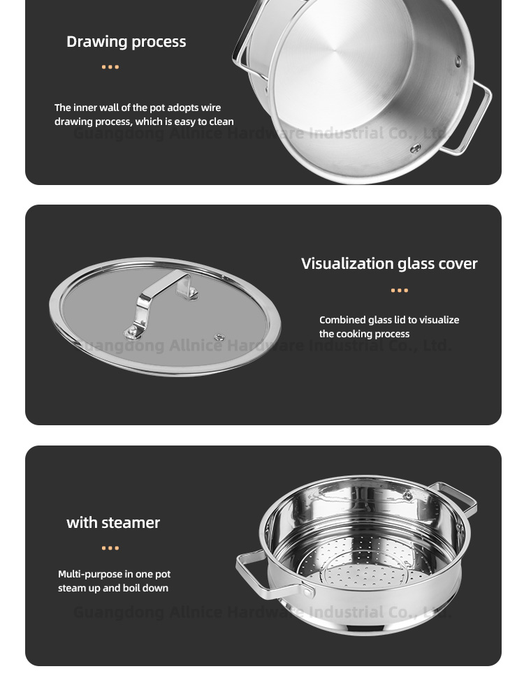 Multifunction Kitchen No 304 Stainless Steel Cooking Pot Set Soup Pot Steamer Pot Cookware Set With Glass Lid
