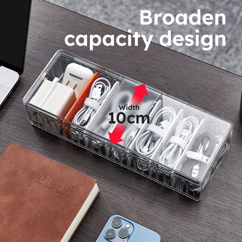 8 Grids Rectangle Transparent Desktop Data Cable Storage Box OEM With Cover