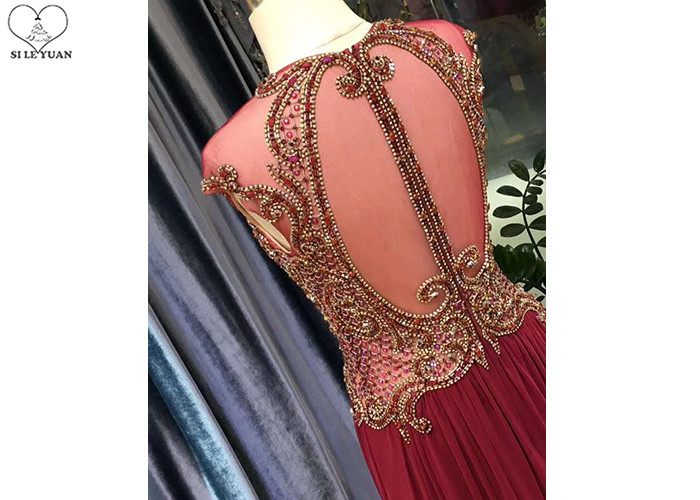 Maroon A Line Lace Prom Dress Sleeveless Top Lace Heavy Beading Sweep Train