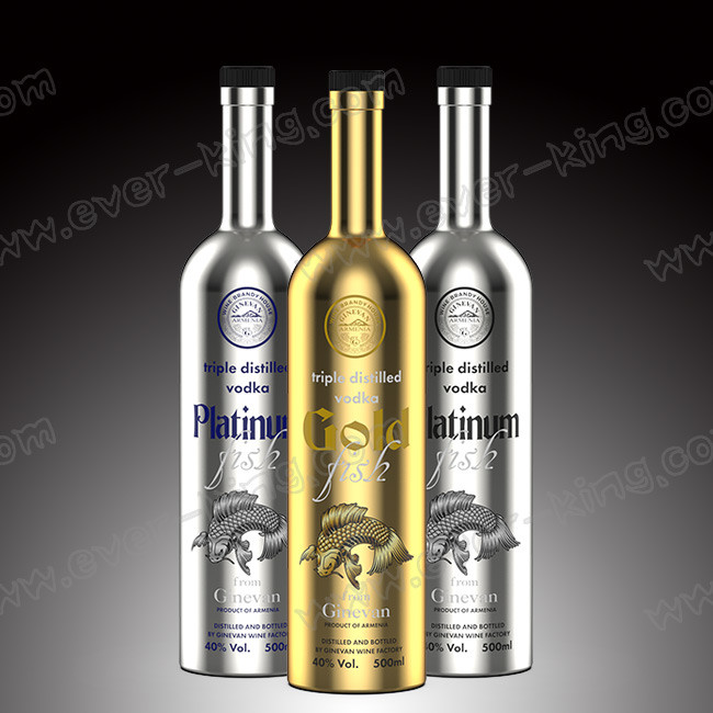 Vodka Screwed Round Shape Glass Bottle Electroplated Sliver 500ml