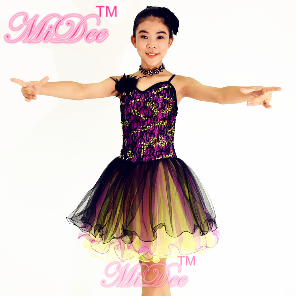 Ballet Dance Competition Costumes Tutu Dress Competition Sequined-Lace Tutus Rainbow Tutu Costume