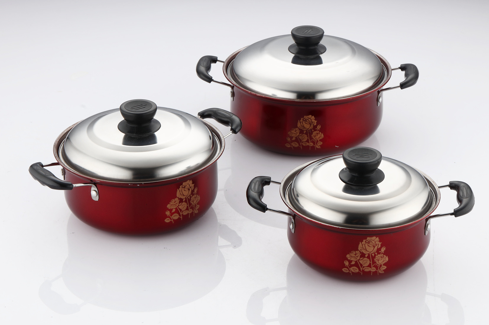 16/18/20/22cm red color & flower stainless steel cookware set & kitchenware set & pot & pan & casseroles